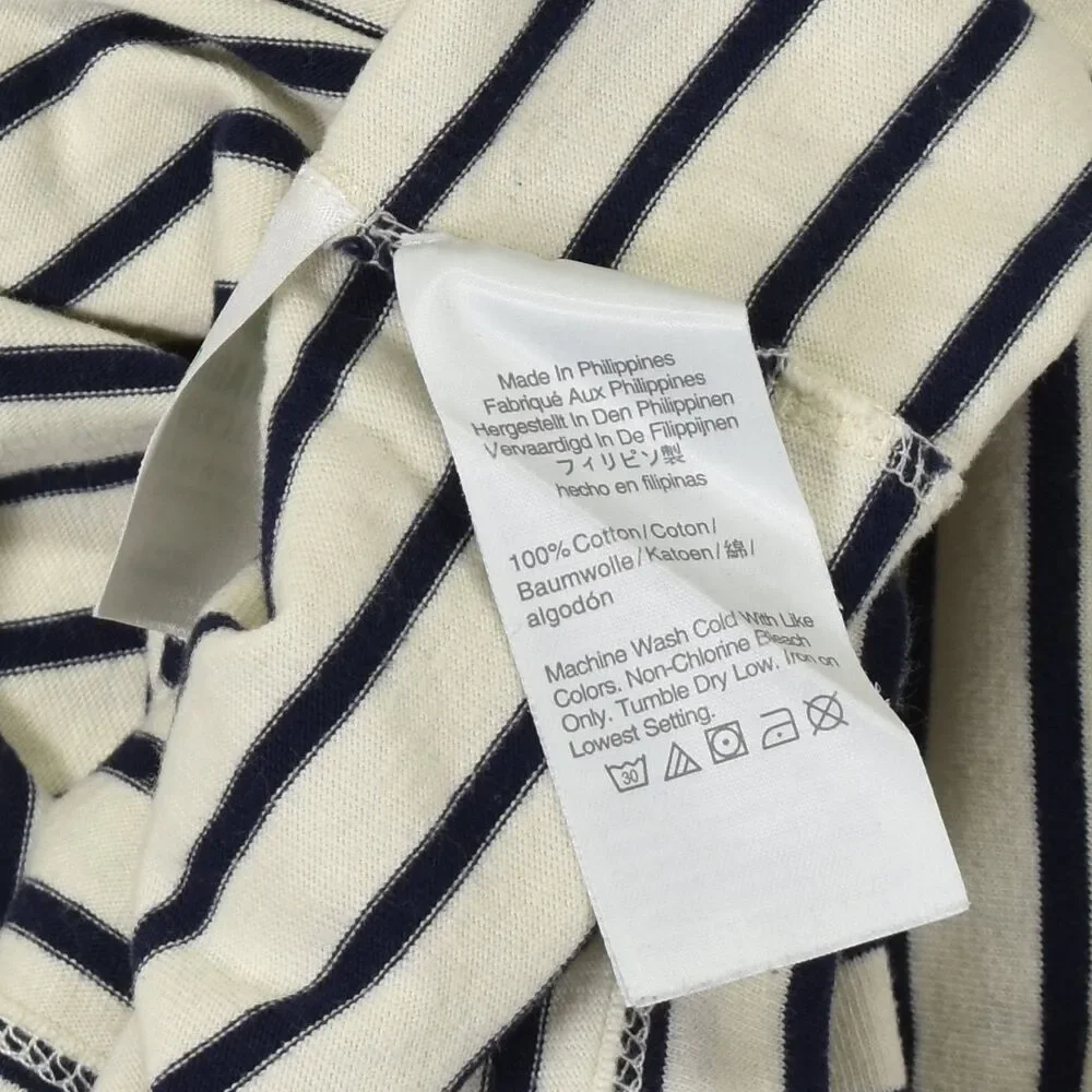 J Crew Womens Large Striped T Shirt White Navy Blue 100 Cotton Crew Neck Breton